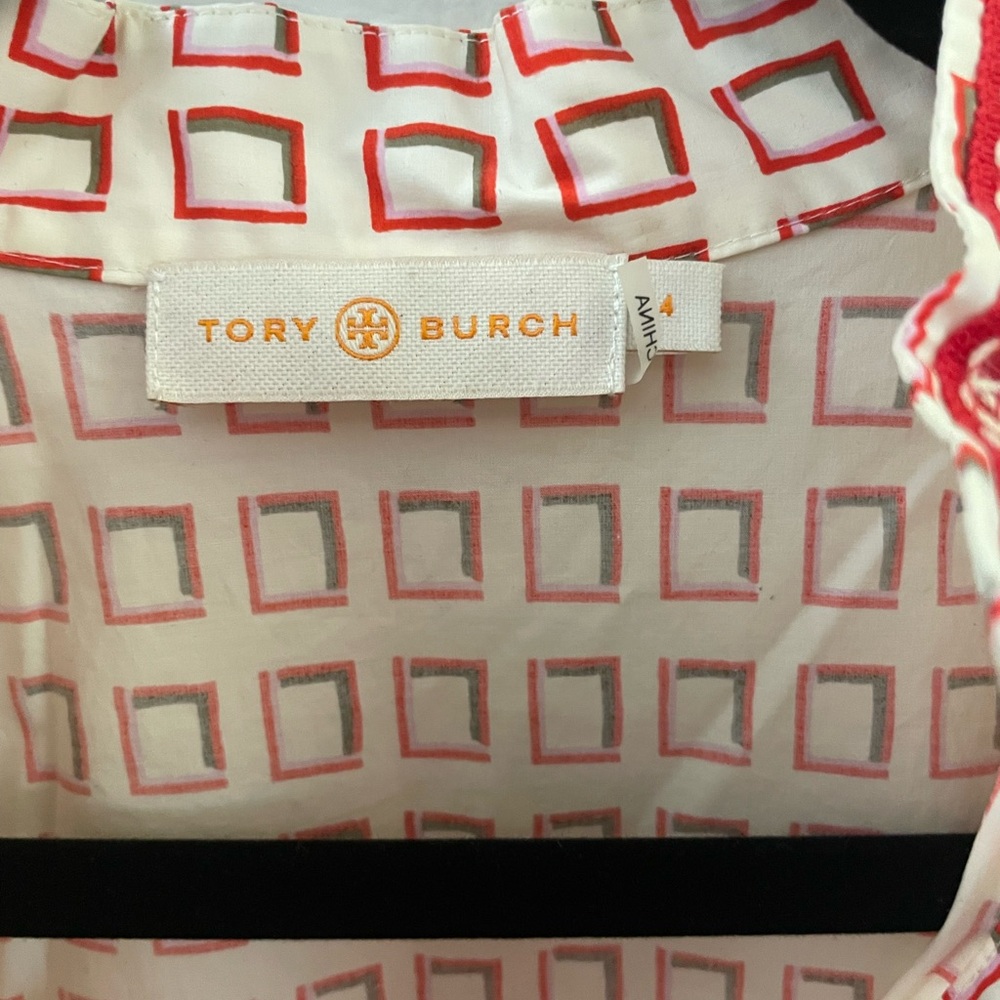 Tory Burch Red And Gray Square Pattern Blouse - image 2